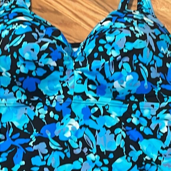 BRA SIZED SWEETHEART UNDERWIRE TANKINI TOP, blue floral, Support, 46C - Picture 3 of 12